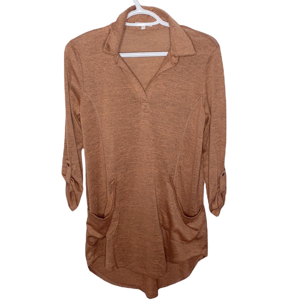 Maurices polo-style pocketed roll tab sleeve knit tunic size S